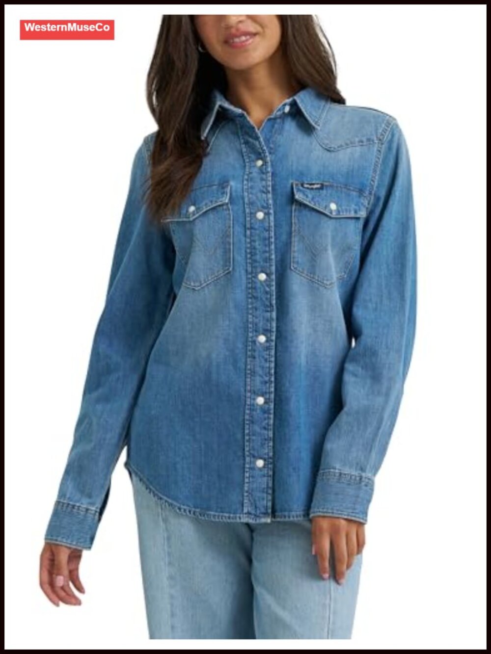 Wrangler Women's Denim Western Snap Shirt 100% Cotton